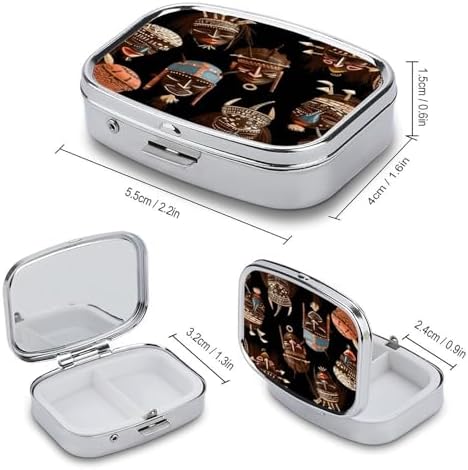 African Ritual Ethnic Tribal Pill Box 2 Compartment Decorative Metal Pill Case for Pocket Or Purse Travel Portable Medicine Box Pill Container Organizer for Vitamins Fish Oils Supplements