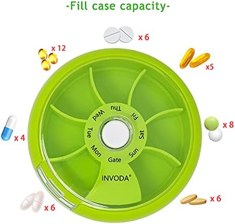 3PCS Pill Box 7 Day Travel Medicine Organizer Portable Pill Container Rotating Weekly Pill Organizer Round Cute Pill Case Fish Oil Vitamins Holder
