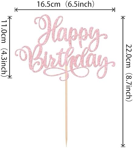 1 PCS Happy Birthday Cake Topper Glitter Happy Birthday Cake Pick Bunting Decor for Anniversary Celebrating Happy Birthday Party Cake Decorations Supplies Light Pink