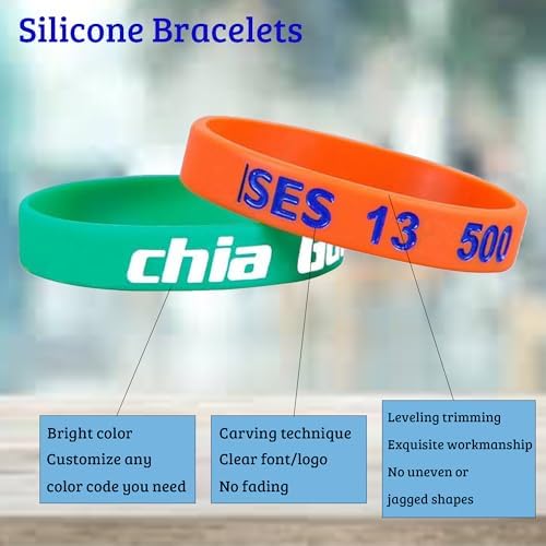 10-5000 Pcs Custom Rubber Bracelet Bulk - Personalized Silicone Wristbands with Debossed Text/Icon - Customizable Silicone Bracelets for Motivational, Fundraising, Events, Promotions, Gifts, Awareness