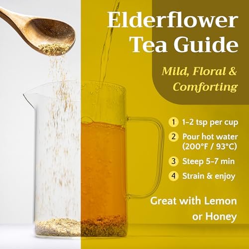 Dried Elderflower Tea - Natural Elder Flowers Herbs Loose Leaf - Wildcrafted Elder Flower Herb Cut & Sifted Bulk, 1 oz
