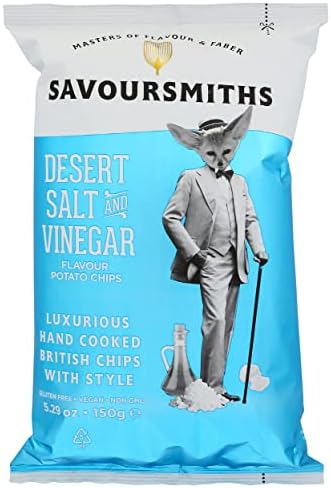 Savoursmiths Potato Crisps, Desert Salt & Vinegar, Luxury Hand Cooked British Crisps, Skin on Crisps, Made from Home Grown Potatoes, Gluten & MSG Free, Non-GMO, 5.29 Oz (Pack of 12)