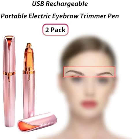 2 Pack USB Rechargeable Portable Electric Eyebrow Trimmer Pen for Women,Painless Precision Eyebrow Hair Remover, Safe Eyebrow Shaver Razor Tool for face Leg Lip Armpit Hand(Rose Gold)