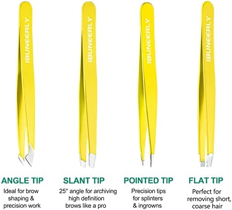 Eyebrows Tweezers Set, 4Pcs Stainless Steel Tweezers for Women with Travel Case, Great Precision for Ingrown Hair, Facial Hair and Splinter Removal