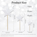 24 PCS Double-sided Silver Star Cupcake Toppers Glitter Twinkle Star Cupcake Picks Silver Cake Decorations for Wedding New Year Birthday Party Supplies (Mixed Size)