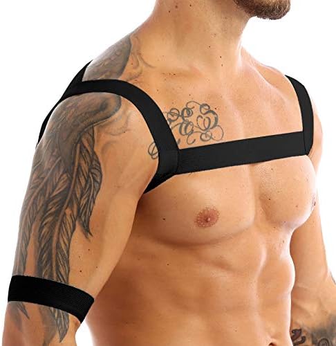 iEFiEL Men's Shoulder Strap Chest Harness Lingerie Elastic Shoulder Muscle Support Brace with Arm Band