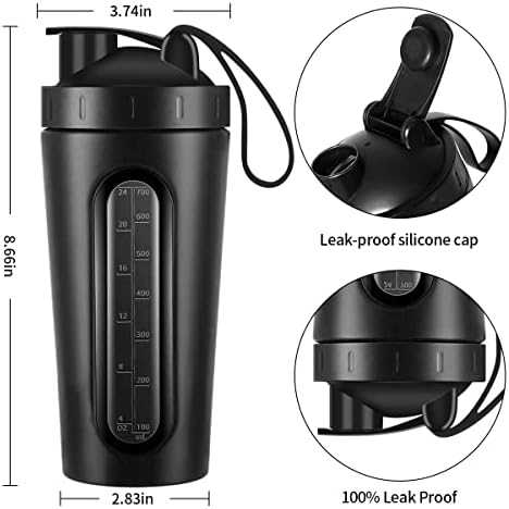 Protein Shaker Bottle, 28oz Shaker Bottles for Protein Mixes and Pre Workout, Visible Window, Stainless Steel Shaker Bottle Leak Proof (black)