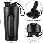 Protein Shaker Bottle, 28oz Shaker Bottles for Protein Mixes and Pre Workout, Visible Window, Stainless Steel Shaker Bottle Leak Proof (black)