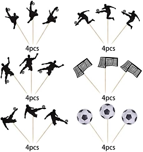 24 Pack Soccer Cupcake Toppers Glitter Soccer Ball Cupcake Picks Sport Football Theme Birthday Party Baby Shower Cupcake Decorations Kids Boys Men Birthday Party Favors Supplies