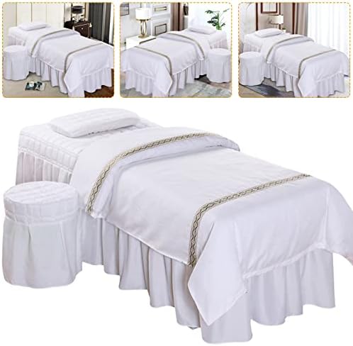TFCFL Massage Table Skirt Solid Color Massage Table Sheet Sets Bed Valance Sheet Table Skirt Natural Massage Linen Salon Bed Cover Bedspreads Bedding (White,1 Set, 180x120CM/70.87x47.24Inch)