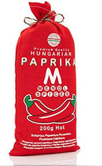 Menol Spices Authentic Hungarian Hot Paprika Powder (Hot, 7oz / 200g) Very Spicy Gourmet Quality, Produced in region of Szeged, Hungary, Incredible Flavor, Freshly ground