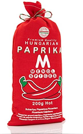 Menol Spices Authentic Hungarian Hot Paprika Powder (Hot, 7oz / 200g) Very Spicy Gourmet Quality, Produced in region of Szeged, Hungary, Incredible Flavor, Freshly ground