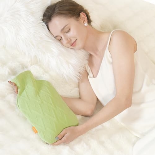 samply Hot Water Bottle with Cover, 2L Hot Water Bag for Hot and Cold Compress, Hand Feet Warmer, Neck and Shoulder Pain Relief, Light Green