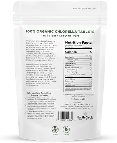 Organic Chlorella Tablets 400 Count | High Potency Superfood | Chlorophyll Pills from 100% Pure Green Algae | Broken Cell Wall for Maximum Absorption | Vegan, Kosher, Non-GMO | 4 Tabs per Day (1-Pack)