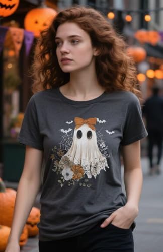 Halloween Shirts for Women Cute Ghost Graphic Tees Fall Crewneck Short Sleeve Costumes Autumn Party Graphic T-Shirt