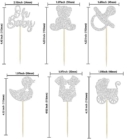 Gyufise 36Pcs Oh Baby Cupcake Toppers Glitter Pacifier Baby Carriage Bear Baby Shower Cupcake Picks for Gender Reveal Baby Shower Kids Birthday Party Supplies Silver