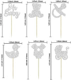 Gyufise 36Pcs Oh Baby Cupcake Toppers Glitter Pacifier Baby Carriage Bear Baby Shower Cupcake Picks for Gender Reveal Baby Shower Kids Birthday Party Supplies Silver