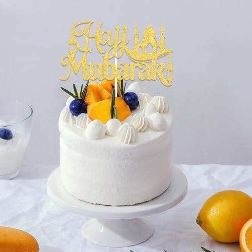Hajj Mubarak Cake Topper Ramadan Mubarak Cake Decorations Happy Eid Muslim Islam Party Decor Eid Mubarak Festival Anniversary Party Decorstion Supplies Gold Glitter