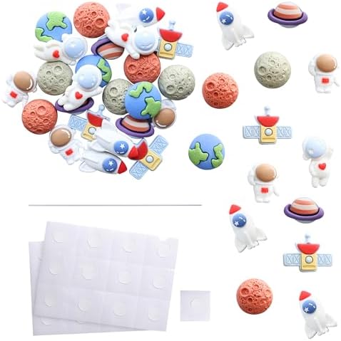 Ephlyn 24Pcs Outer Space Cupcake Toppers Planet Rocket Spaceship Trip to the Moon Star Cupcake Picks Solar System Galaxy Universe Planets Birthday Cupcake Decorations Party Supplies