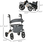 HOMCOM Aluminum Rollator Walker for Seniors and Adults with 10'' Wheels, Seat and Backrest, Folding Rolling Walker with Adjustable Handle Height and Storage Bag, Support up to 300lbs, Gray