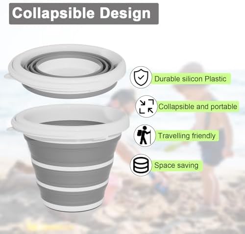 GOLDFOX Collapsible Bucket with Handle - 10L (2.6 Gallon) Portable Water Bucket for Car Wash Household Cleaning, Multiuse Folding Bucket for Outdoor Garden Camping Fishing Car Wash Space Saving- Grey