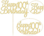 Gyufise 1 Pack Gold Happy 100th Birthday Cake Topper Glitter Happy 100 Cupcake Topper Cheers to 100 Fabulous Cake Decoration for 100th Birthday Party Decoration Supplies