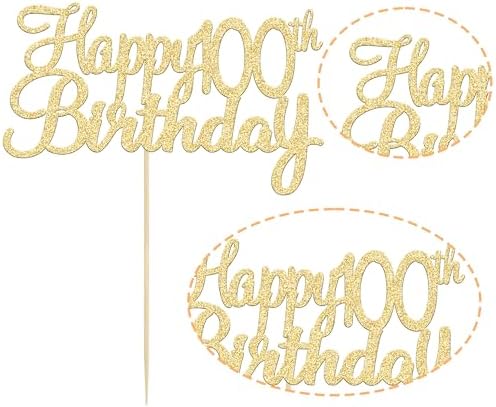 Gyufise 1 Pack Gold Happy 100th Birthday Cake Topper Glitter Happy 100 Cupcake Topper Cheers to 100 Fabulous Cake Decoration for 100th Birthday Party Decoration Supplies