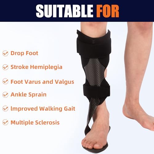 Carbon AFO Foot Drop Brace - Lightweight Drop Foot Brace for Men & Women, Ankle Foot Orthosis for Drop Foot, Stroke Recovery, Ankle Instability, Nerve Damage - Fits in Shoes, Adjustable & Trimmable (Right, Medium)