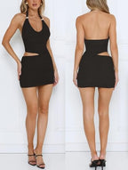 MiiVoo Women's Summer Sexy Cutout Halter Bodycon Mini Dresses Deep V-Neck Backless Ruched Party Club Short Dresses