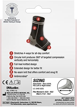 MUELLER Sports Medicine 4-Way Stretch Ankle Support Sleeve, Ankle Pain Relief Support for Men and Women, Ideal for Sprains, Strains, Arthritis, Black, Large/X-Large
