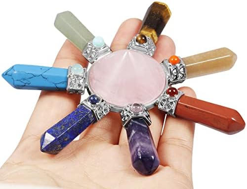 Rockcloud Cone & 7 Chakra Points Energy Generator,Reiki Healing Crystal Stone,Rose Quartz