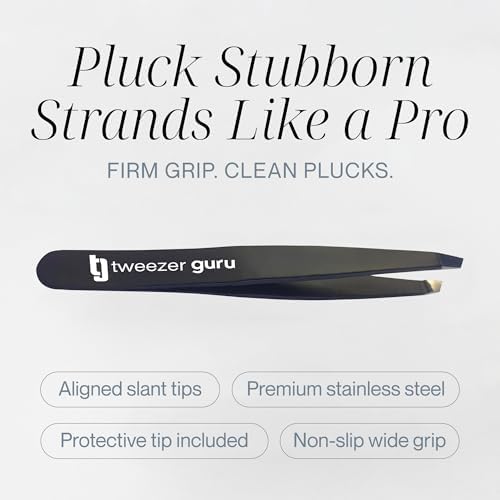 Tweezer Guru Tweezers for Women Facial Hair & Men – Precision Slant-Pointed Eyebrow Tweezer for Ingrown Hair, Blackhead & Splinter Removal (Black)
