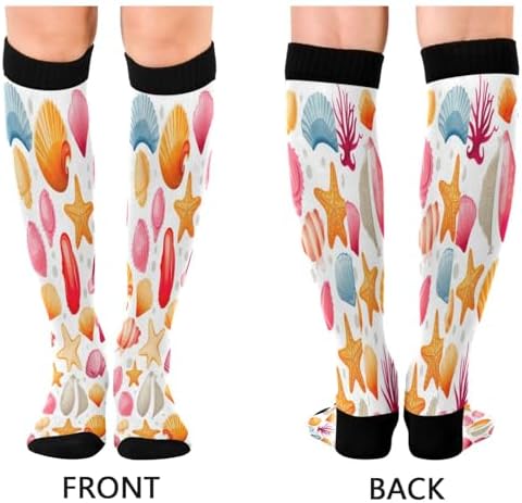 YETTASBIN Starfish Seashell Compression Socks for Women Men, Circulation Knee High Stockings for Running Cycling Medical