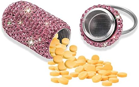 Portable Pill Case Pill Container Waterproof Pill Holder with Keychain Bling Pill Box Medicine Dispenser Bottle Storage for Outdoor Camping Travel (Pink)