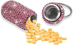 Portable Pill Case Pill Container Waterproof Pill Holder with Keychain Bling Pill Box Medicine Dispenser Bottle Storage for Outdoor Camping Travel (Pink)