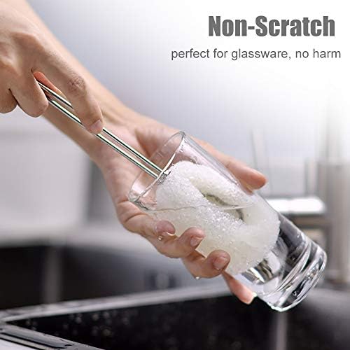 ALINK 6-Pack Sponge Bottle Dish Brush with Handle, Non-Scratch Washing Scrubber Cleaner for Wine/Whiskey Glass, Cups, Tumblers with 3 Refill Heads and 2 Straw Brush