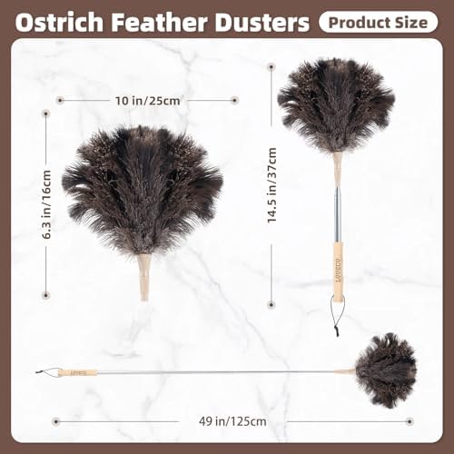 Ostrich Feather Dusters for Cleaning Kit - Reusable Soft Feather Duster Extendable to 49 inches for Cleaning Ceiling Fan, High Ceiling, Blinds & Retractable Small Duster for Keyboard, Car