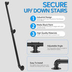Rectoo Pipe Stair Handrail, 3 Ft Metal Staircase Handrail, Black Galvanized Industrial Iron Hand Rail for Indoor & Outdoor Wall Mount Support, Wall Hand Railing,Safety Handle, Steps Baluster(HR01)