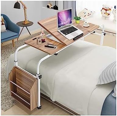 Overbed Table with Wheels, Mobility Table Over Bed, Over Bed Desk Rolling Laptop Desk, Adjustable Desktop Angle and Height, Overbed Trolley Storage Desk,1.2M