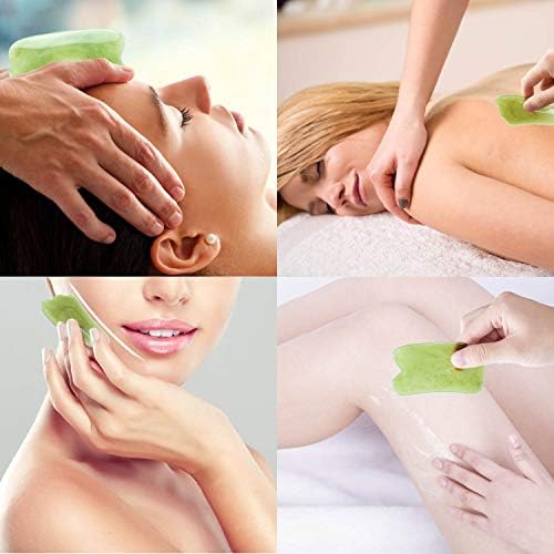 7 Pieces Gua Sha Scraping Massage Tool,Natural Resin GuaSha Tool Massage Tools Set for Face Back and Neck Release,Reduce Muscle Pain,with Storage Bag (Green)