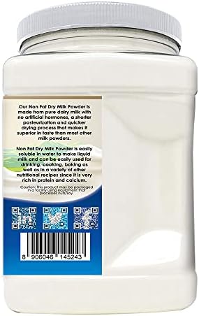 Non Fat Dry Milk Powder - 3 Pounds / 1.36 Kilo Jar (42+ Servings) - Proudly Made in America - Healthy Nourishing Essentials by Green Heights