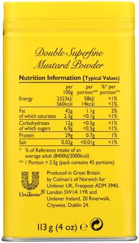 Colman's Dry Mustard Powder 4oz (Pack of 2) | Hot & Tangy | Grilling, Dips, Dressings, Marinades |