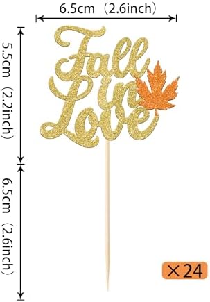 Rsstarxi 24 Pack Fall in Love Cupcake Toppers Fall leaves Thanksgiving Day Cupcake Food Toothpicks Bridal Shower Cupcake Decorations for Wedding Engagement Birthday Party Cake Decorations