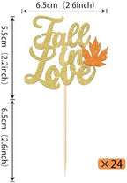 Rsstarxi 24 Pack Fall in Love Cupcake Toppers Fall leaves Thanksgiving Day Cupcake Food Toothpicks Bridal Shower Cupcake Decorations for Wedding Engagement Birthday Party Cake Decorations