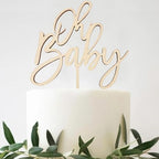 Oh Baby Cake Topper-Wooden Baby Shower Cake Decorations For Rustic Theme Gender Reveal Party/Baby Booth Props Party Photo Decorations（01）
