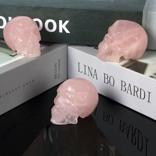 2inch Crystal Rose Quartz Carved Skull Statue Spiritual Decor Skull Bathroom Decor Bathroom Decor Home Office Decoration Hand Carved Gemstone Reiki Healing for Woman Gift.