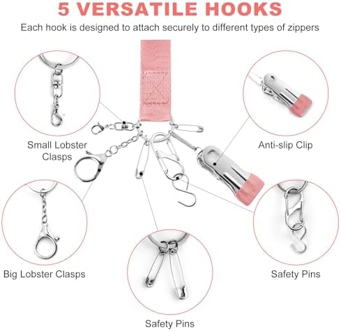Zipper Helper Pull for Dresses 2 Pack Zipper Puller Helper with 5 Different Types Hooks Dress Zipper Pull Helper Assistant for Elderly and Pregnant Women(Pink)