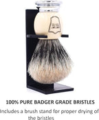 Parker Pure Badger Shaving Brush with Faux Ivory & Chrome Handle + Stand | 22mm Knot for Rich Lather | Handcrafted Shaving Tool for Cream or Soap | Classic Wet Shaving Brush | Iconic Brand
