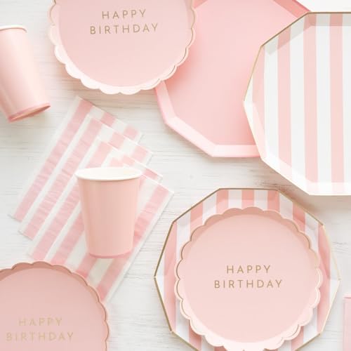 Bonjour Fete Light Pink Cabana Stripe Paper Guest Towels | Disposable, 3-Ply Napkins | Premium Party Supplies & Decor | Holidays, Kids Themed Birthday Parties, Princess | Pack of 20, 4.25" x 7.75"