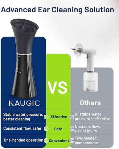 KAUGIC Upgraded Ear Wax Removal with One-Piece Waste Tank, Safe Cleaner with Water Temperature Sensor, Effective Ear Irrigation Kit, IPX7, FSA-HSA-Eligible, Black